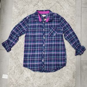 Cat and Jack Girls Plaid Print Button Down Shirt, Size XL 14-16